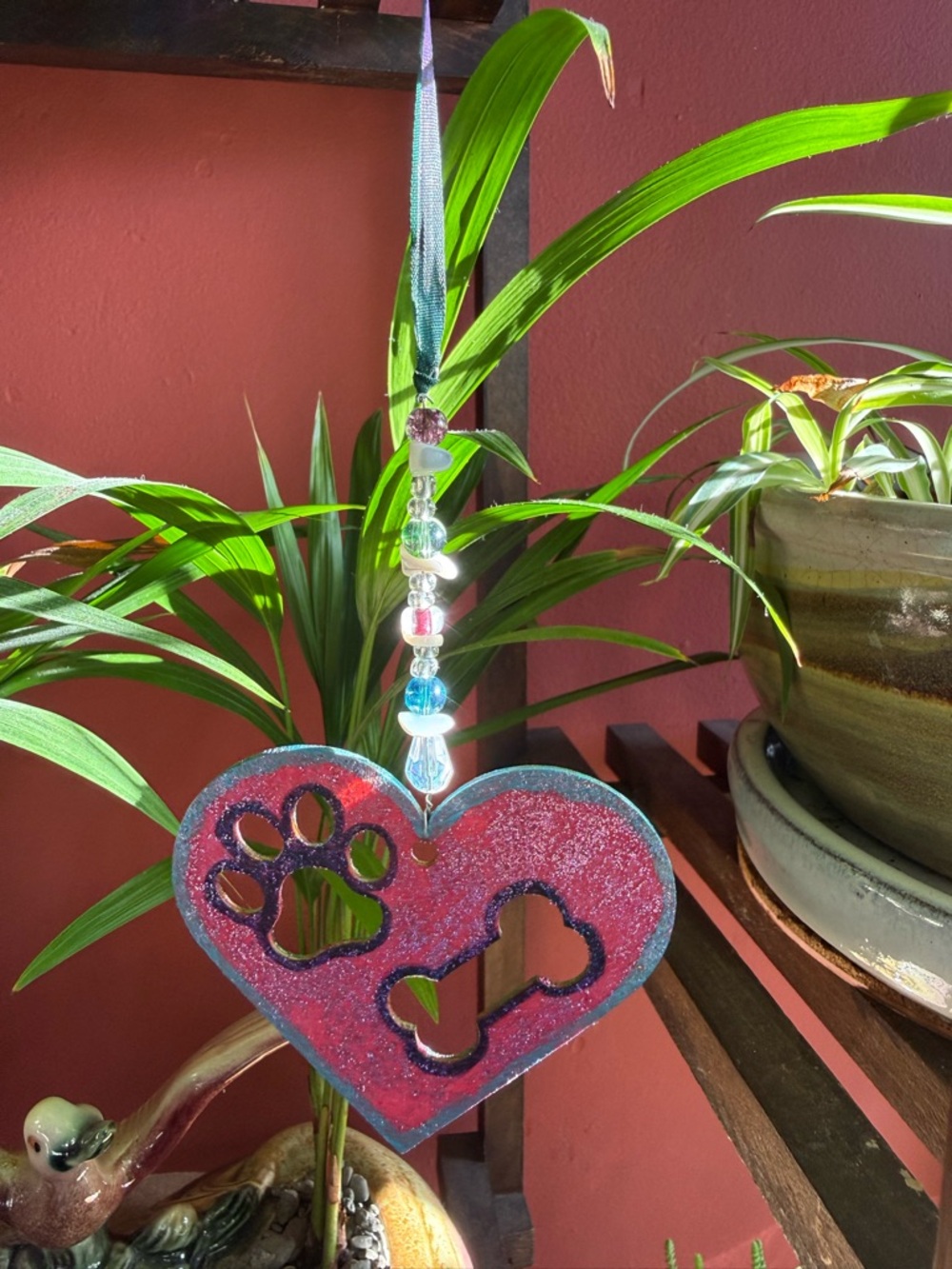 Handcrafted Heart Dog Paw & Bone Hanging
